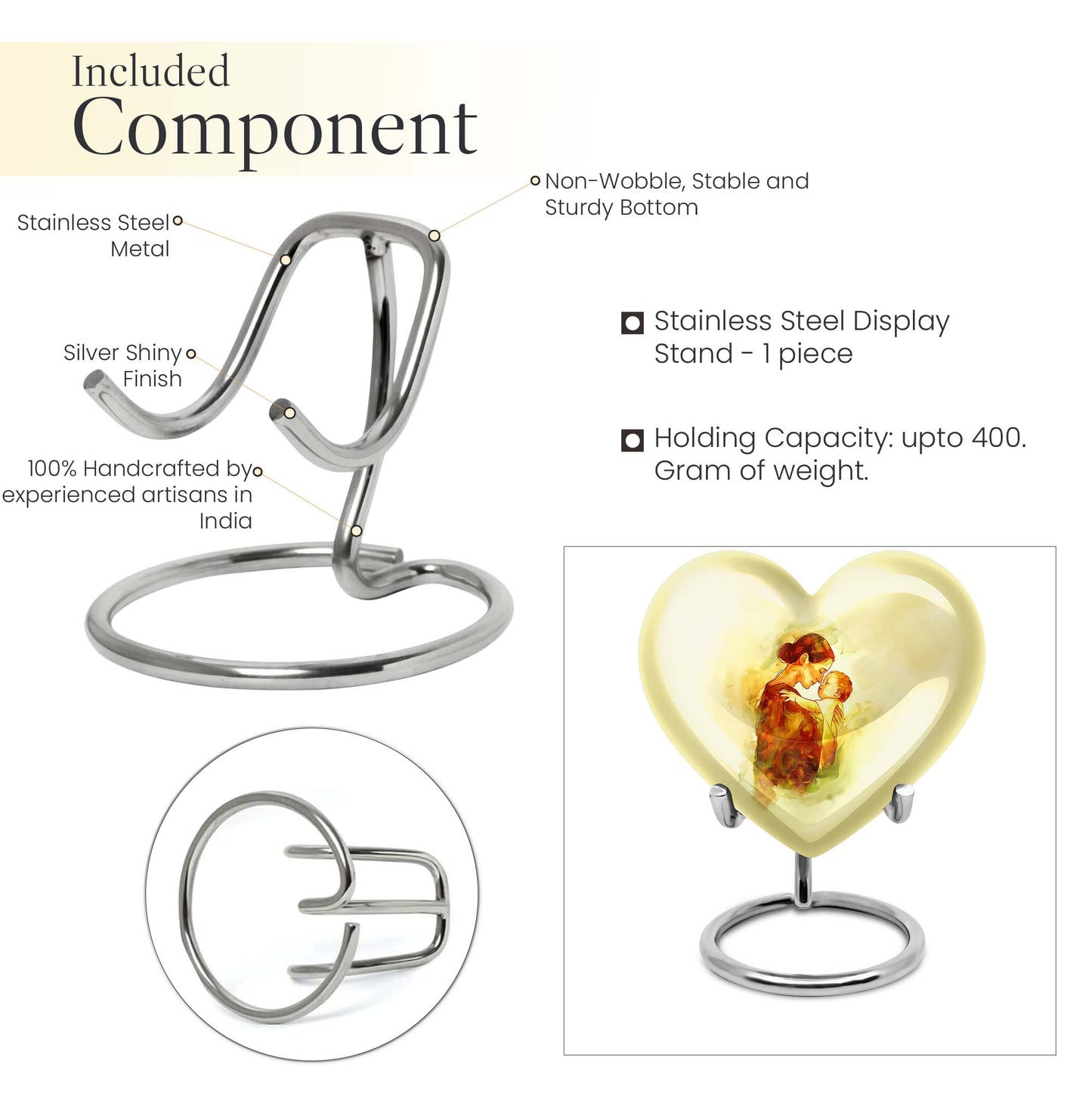 10-inch heart-shaped, aluminum mother urn for human ashes, 