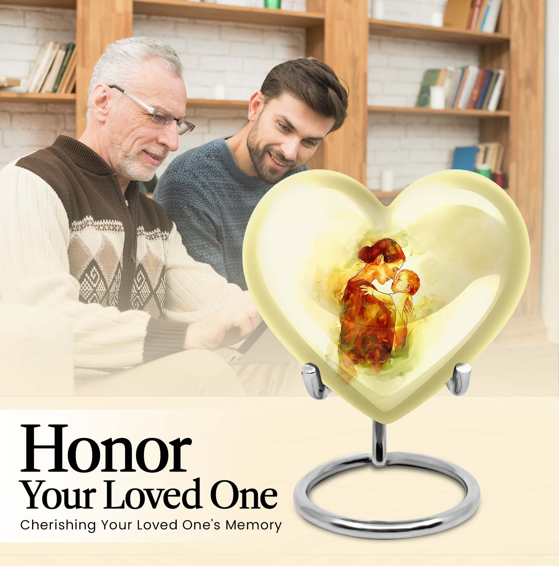10-inch heart-shaped, aluminum mother urn for human ashes, 