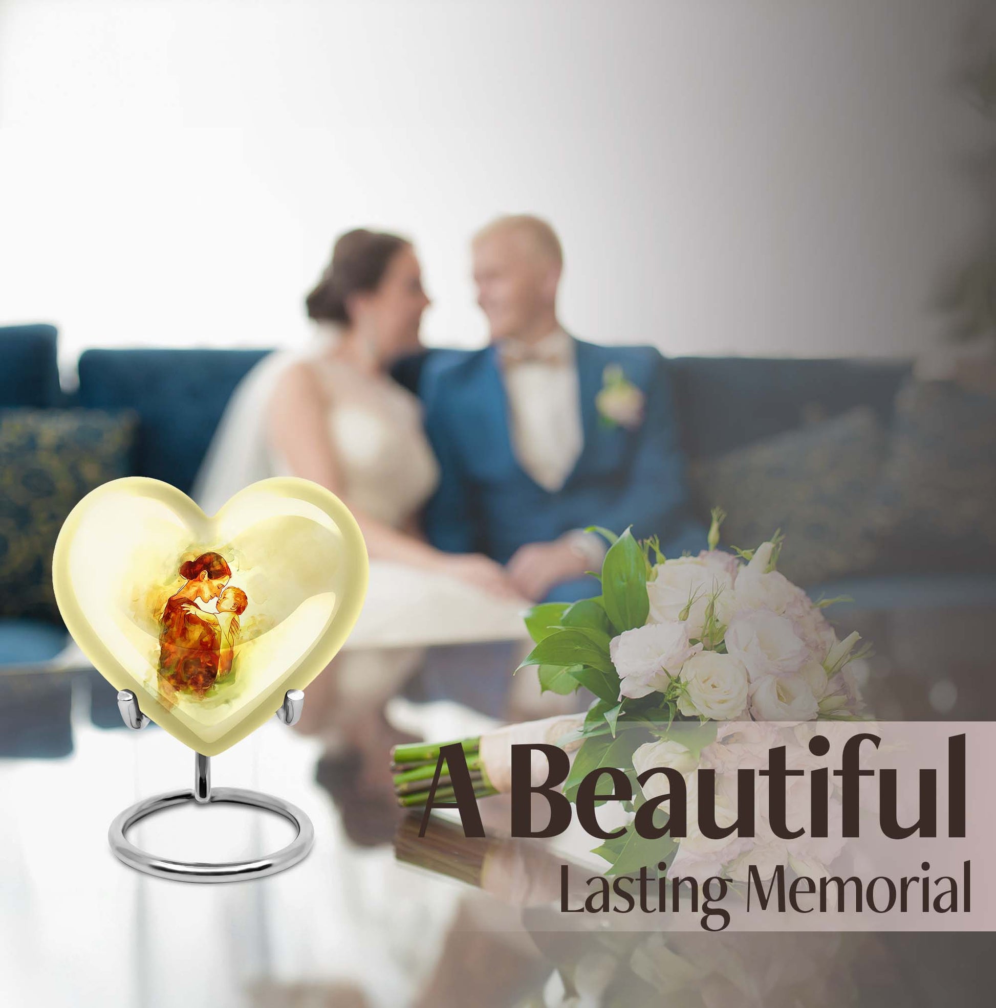 10-inch heart-shaped, aluminum mother urn for human ashes, 