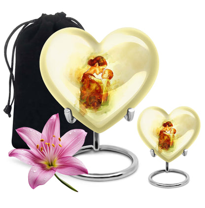 10-inch heart-shaped, aluminum mother urn for human ashes, 