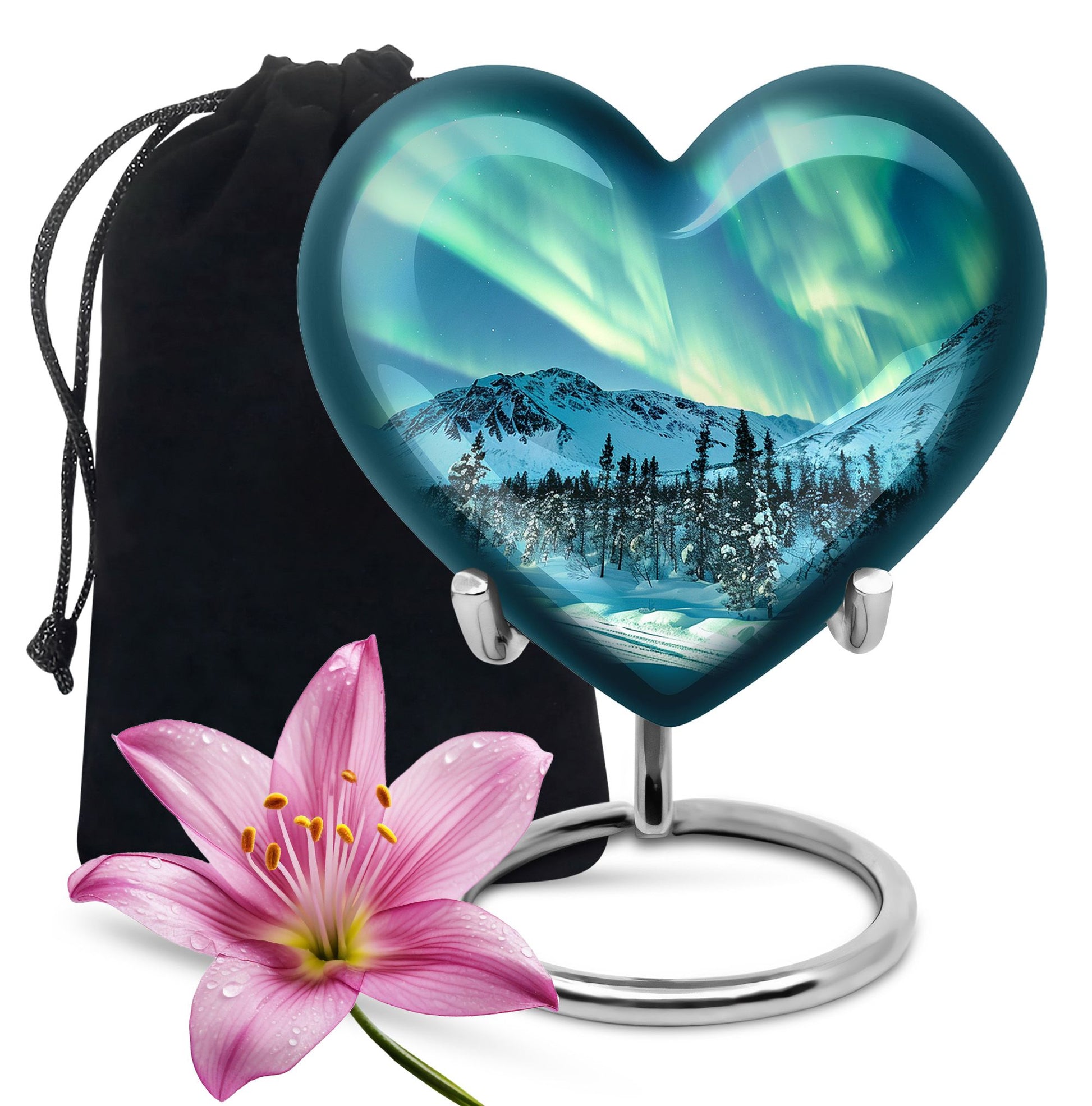 Heart-shaped Northern lights urn