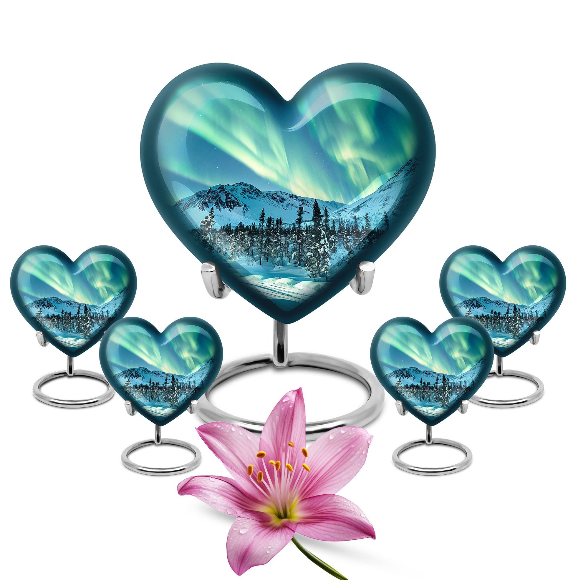 Heart-shaped Northern lights urn