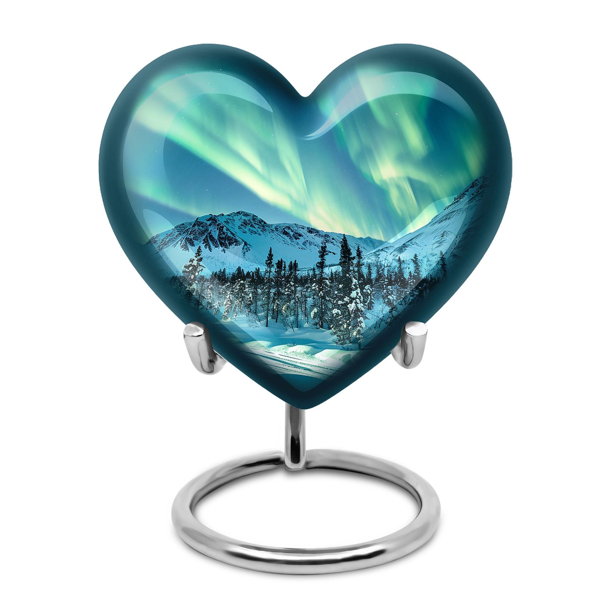 Heart-shaped Northern lights urn