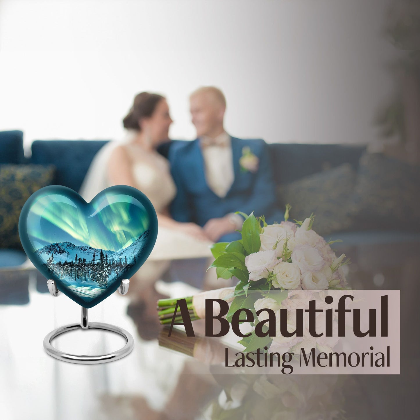 Heart-shaped Northern lights urn