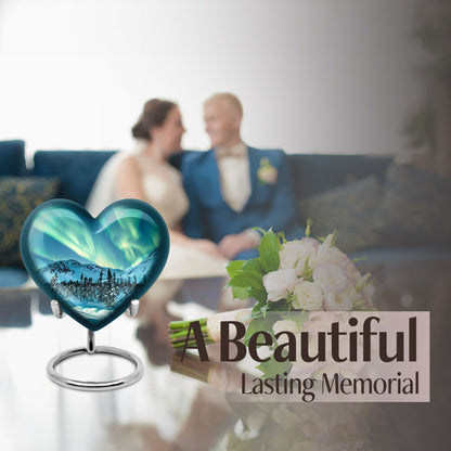 Heart-shaped Northern lights urn