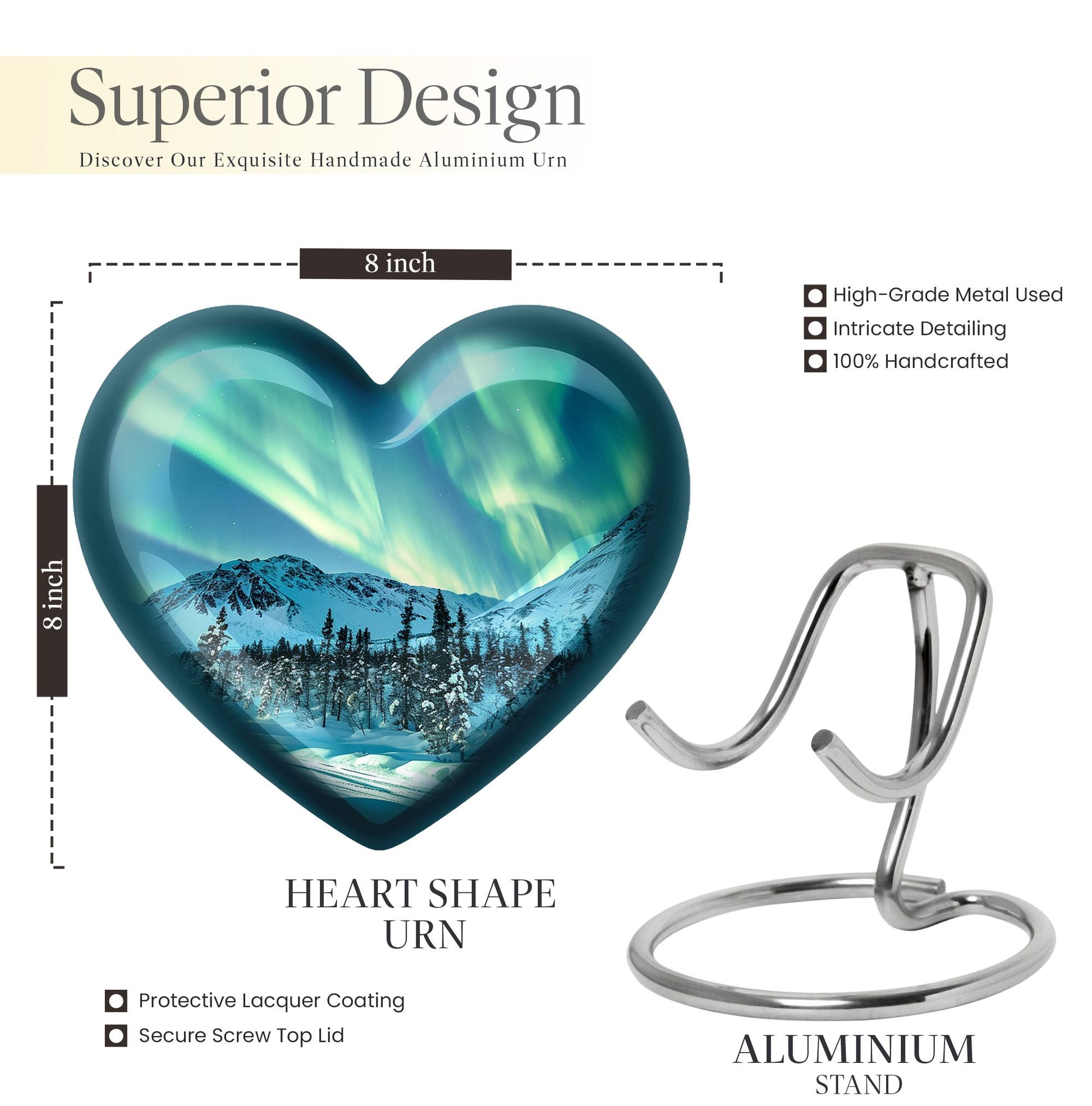 Heart-shaped Northern lights urn