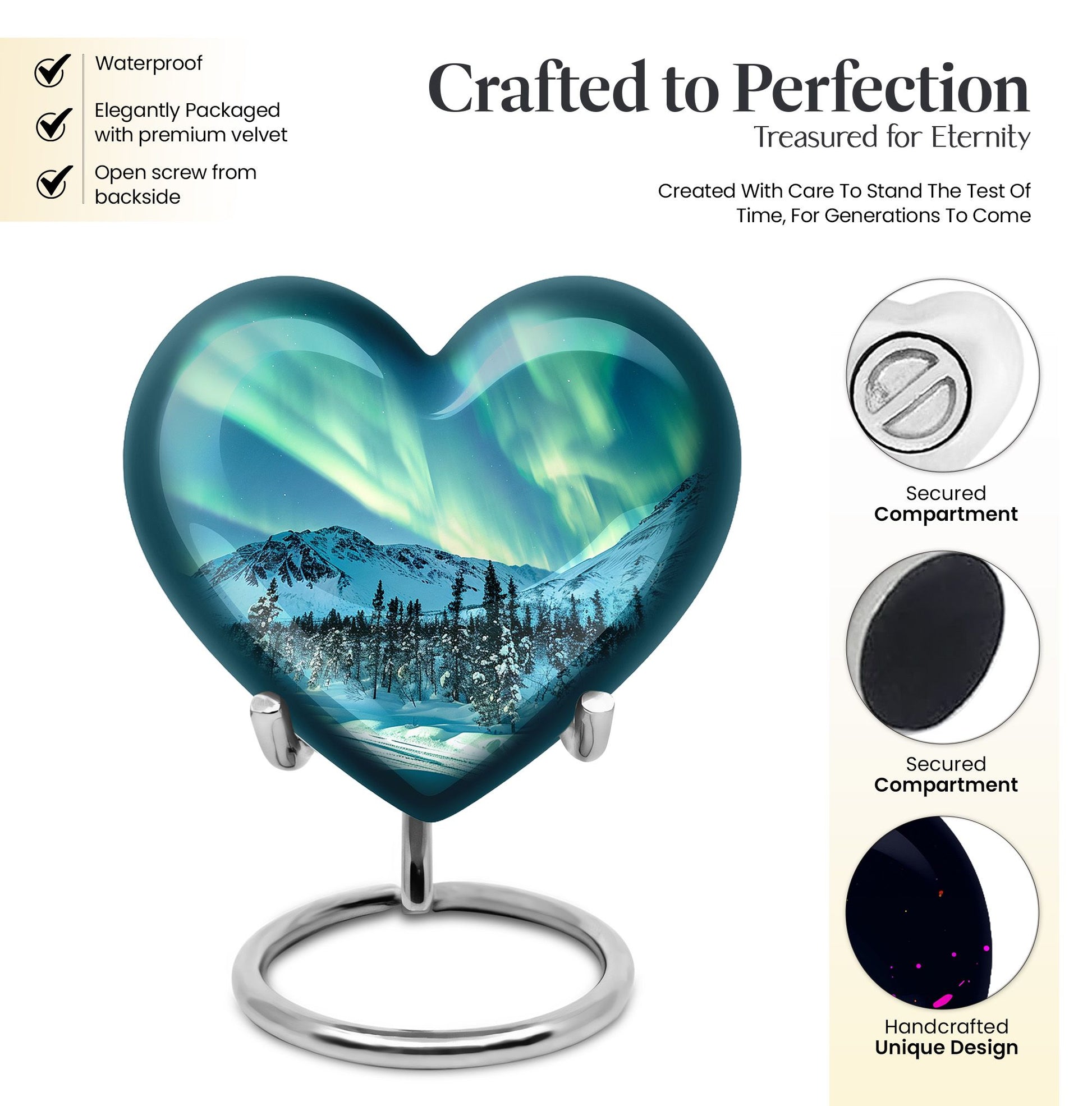 Heart-shaped Northern lights urn