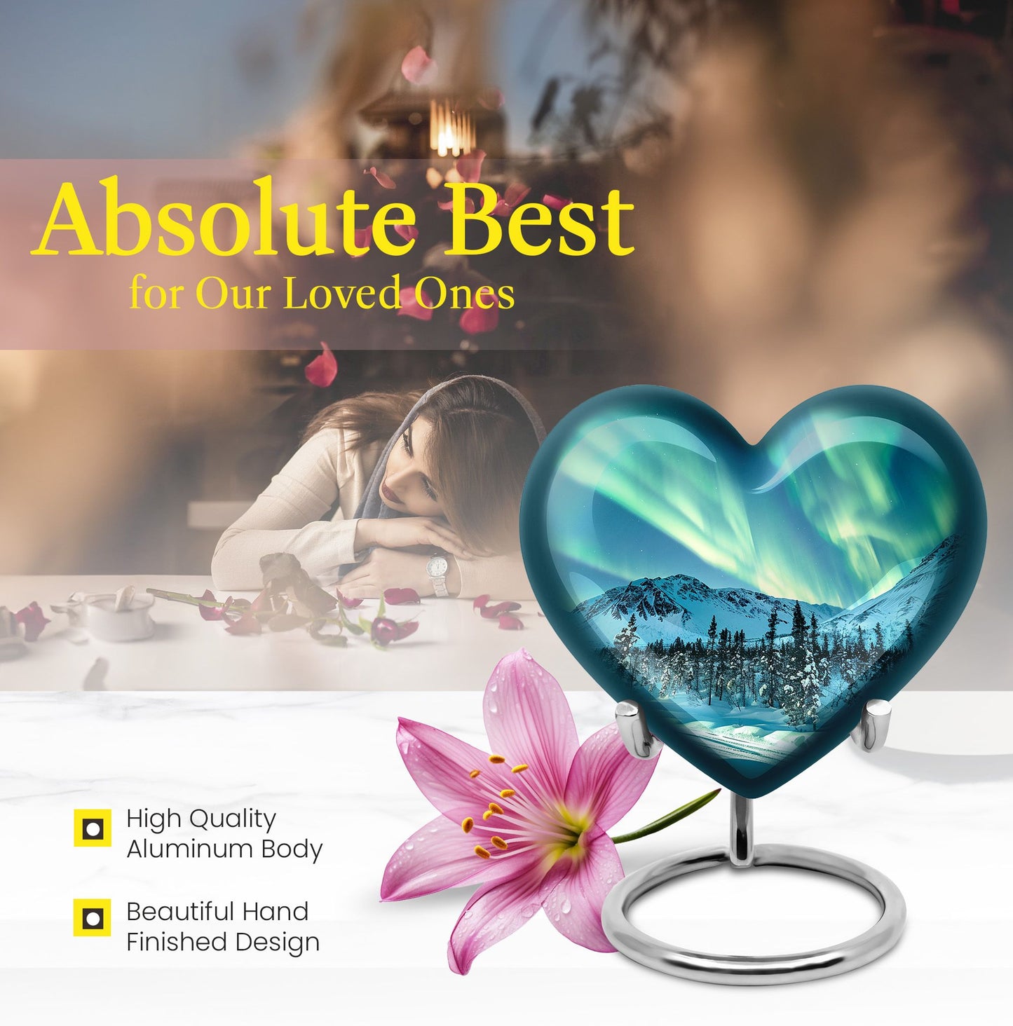 Heart-shaped Northern lights urn