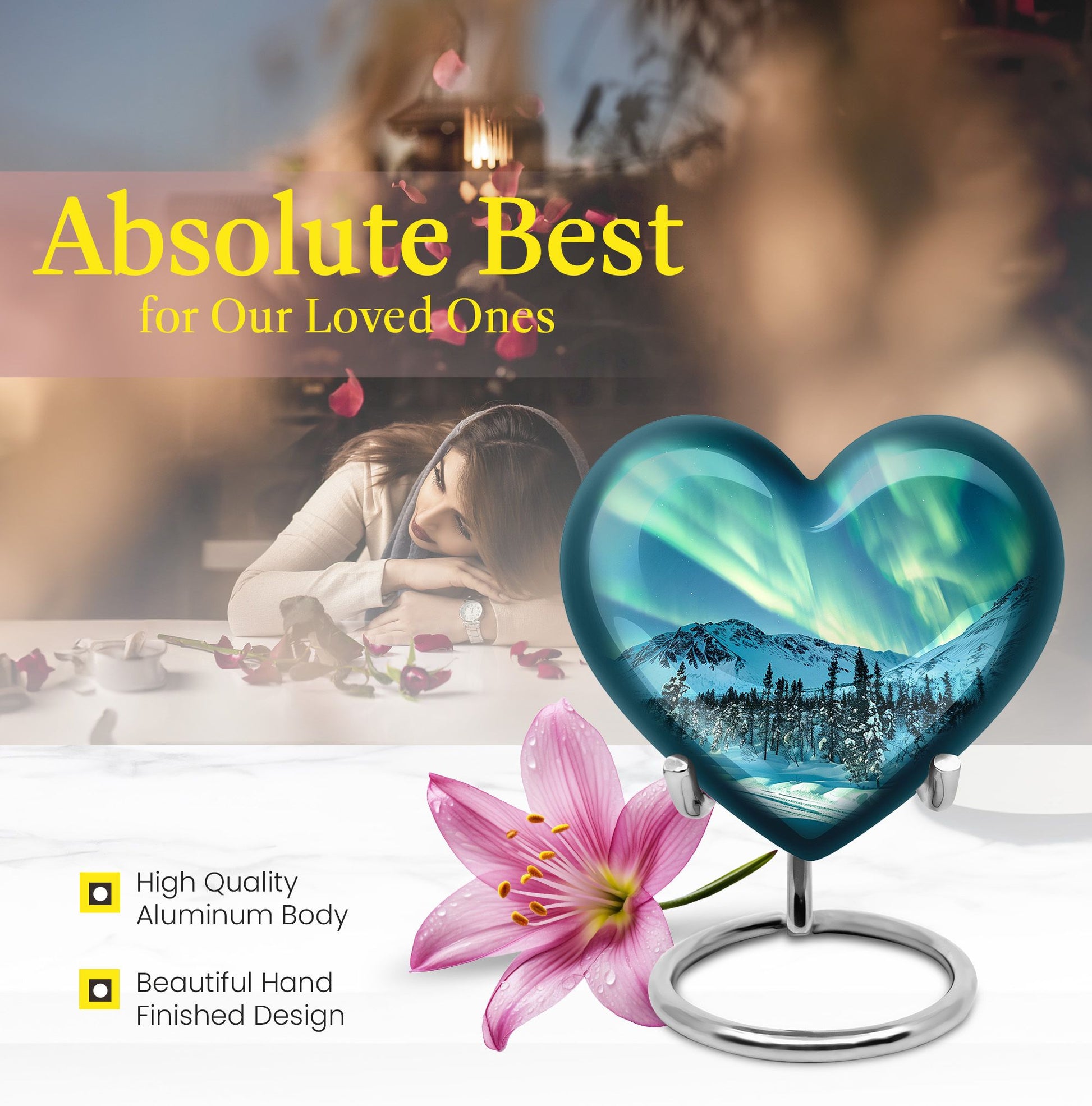 Heart-shaped Northern lights urn