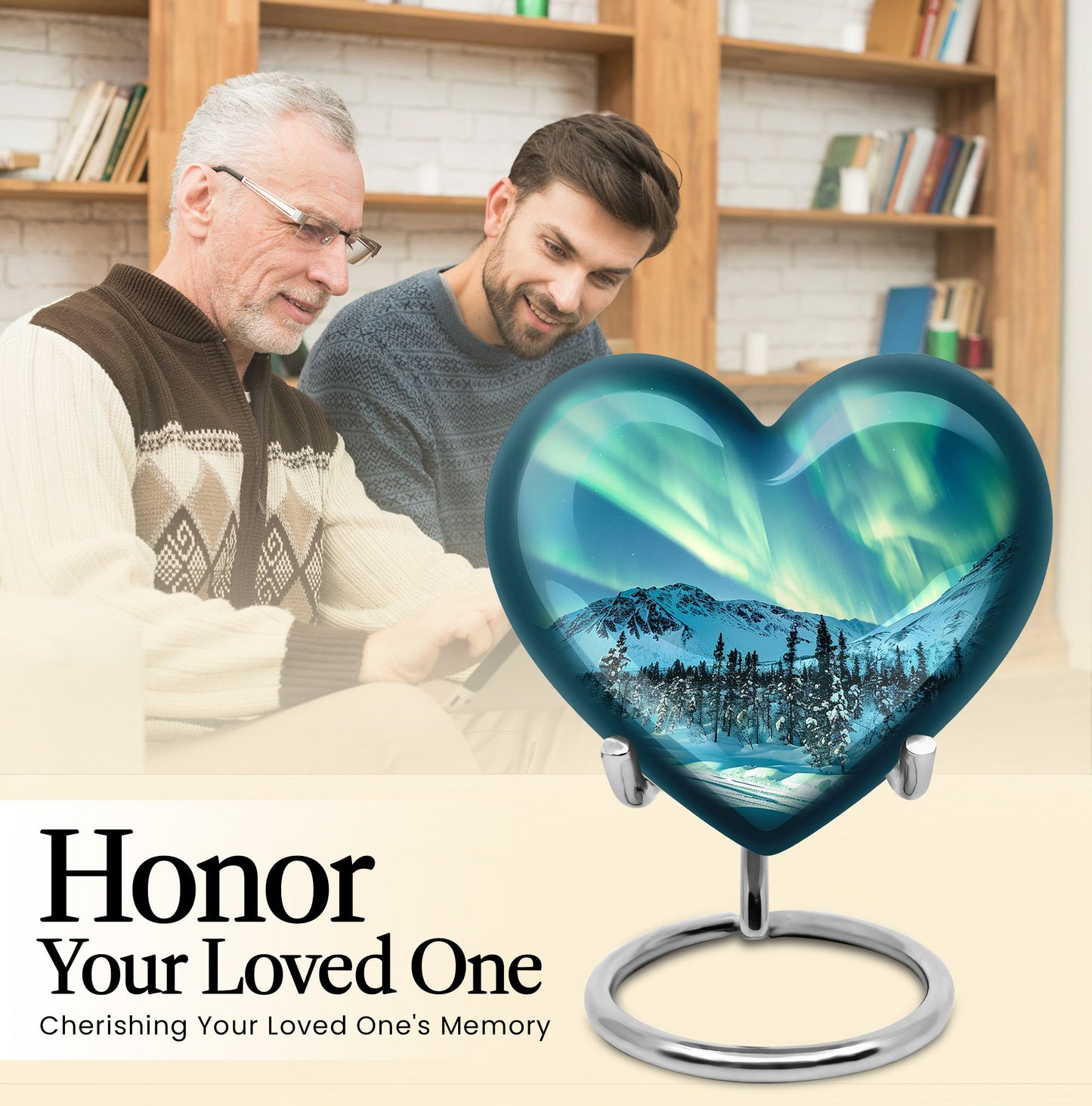 Heart-shaped Northern lights urn