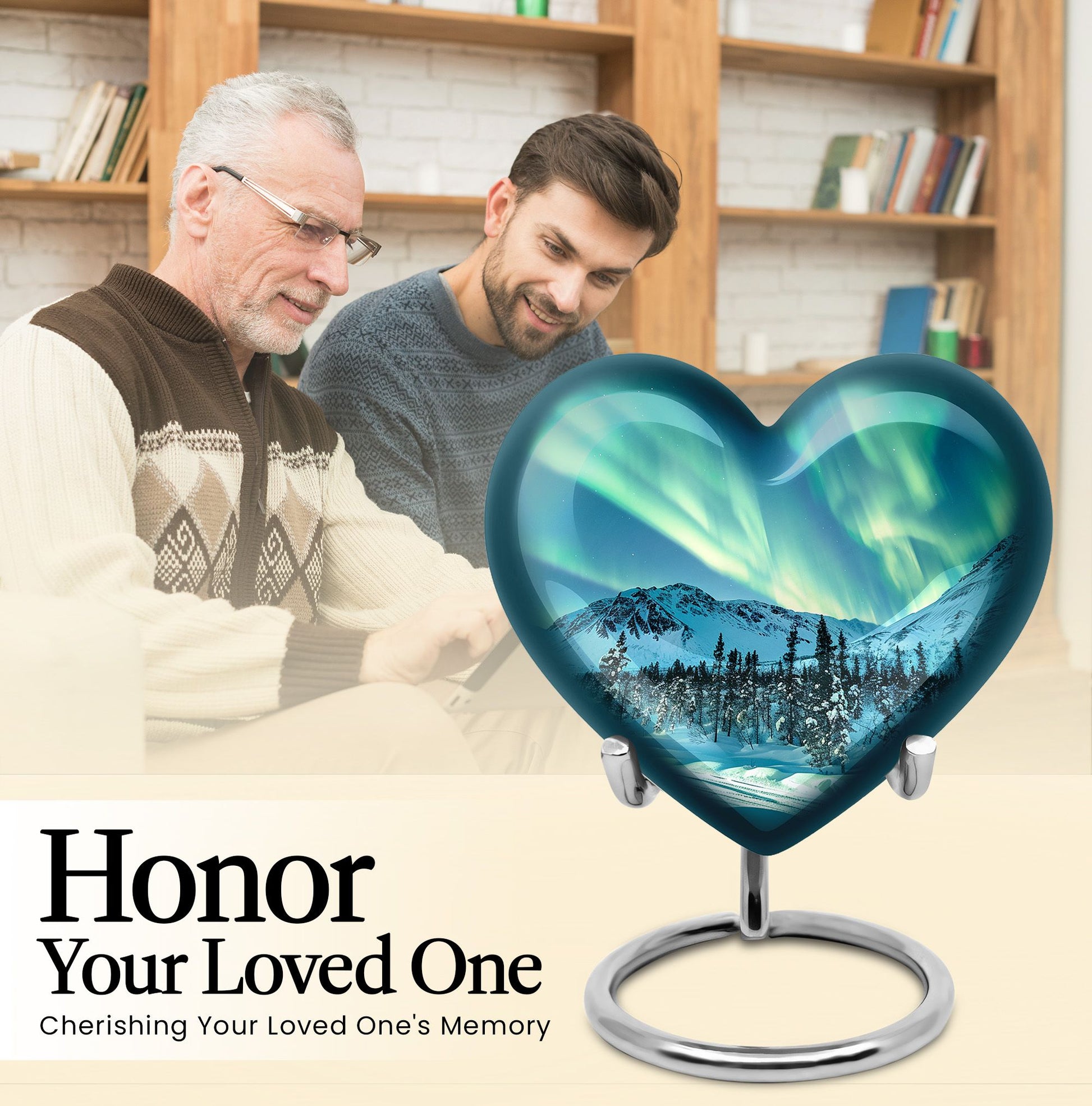 Heart-shaped Northern lights urn