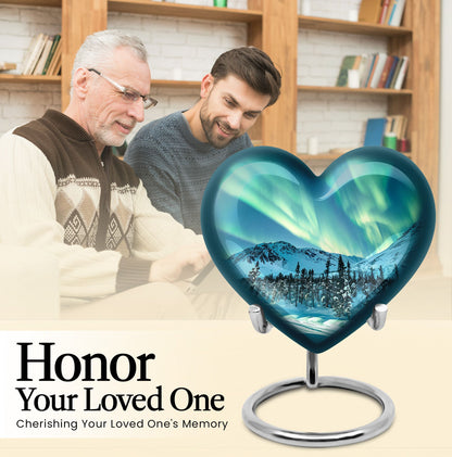 Heart-shaped Northern lights urn