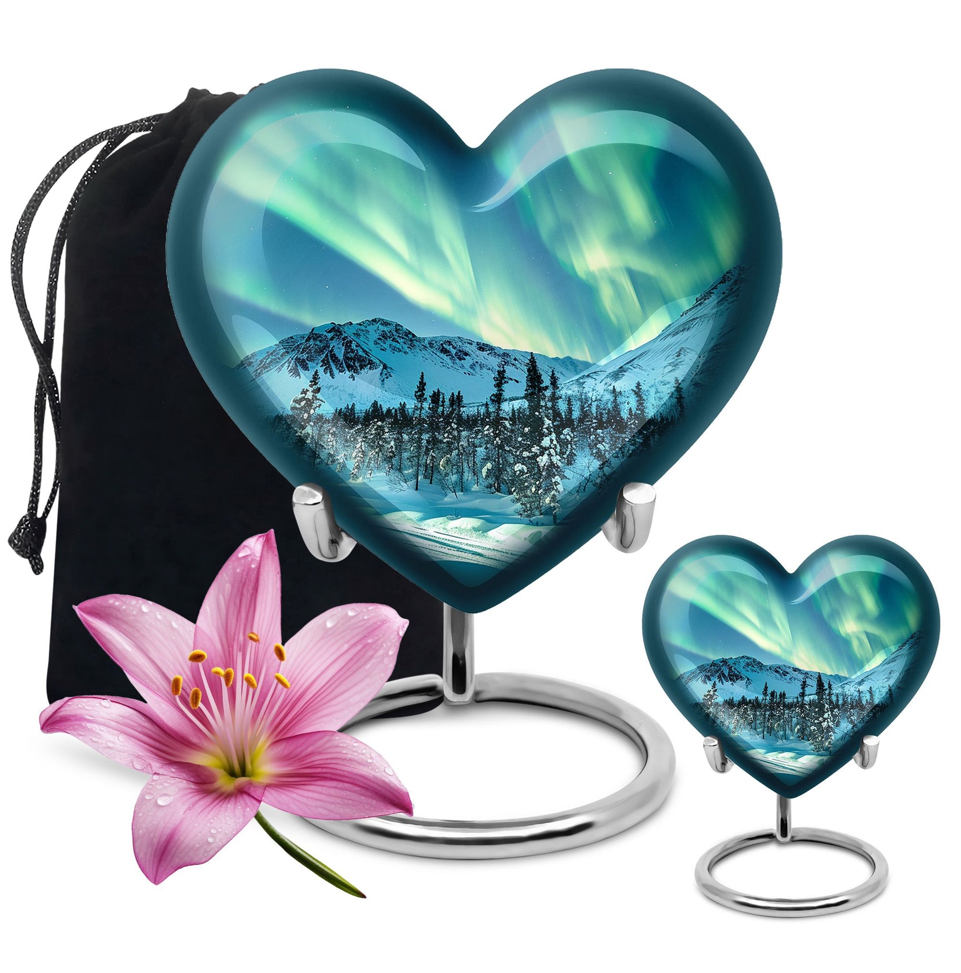 Heart-shaped Northern lights urn