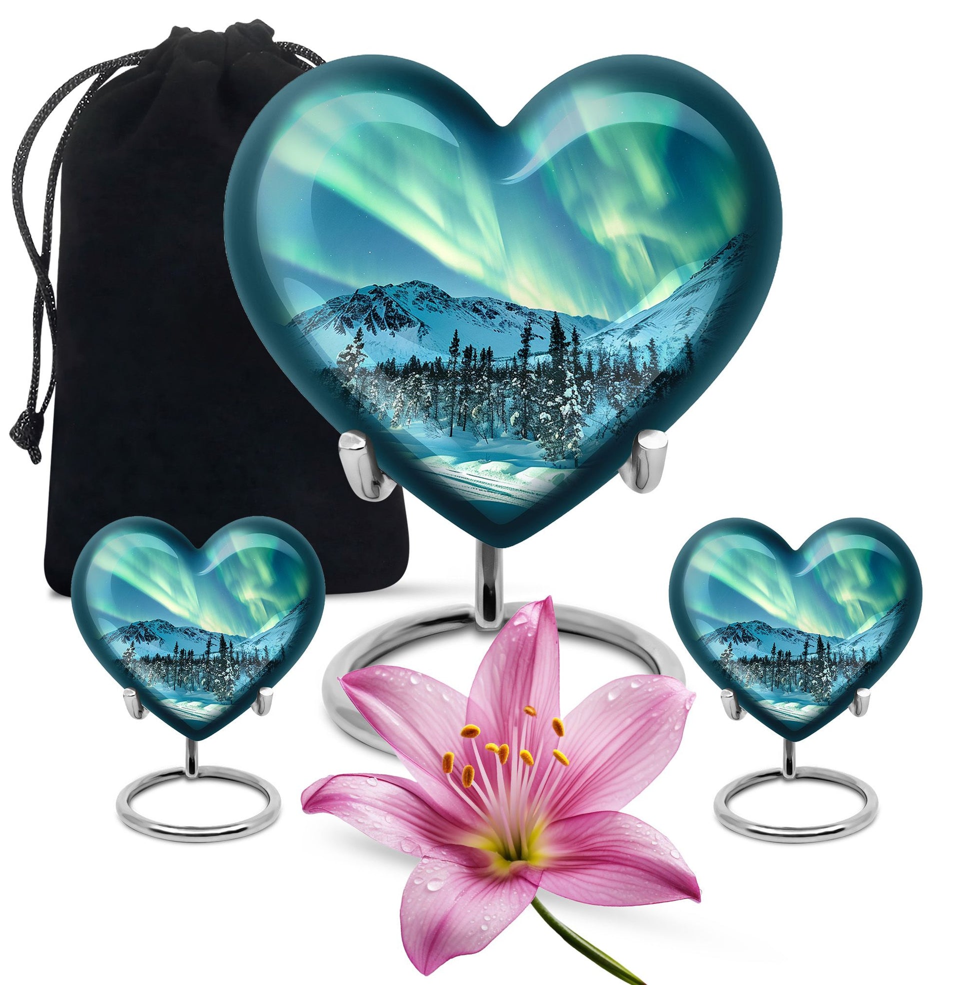Heart-shaped Northern lights urn