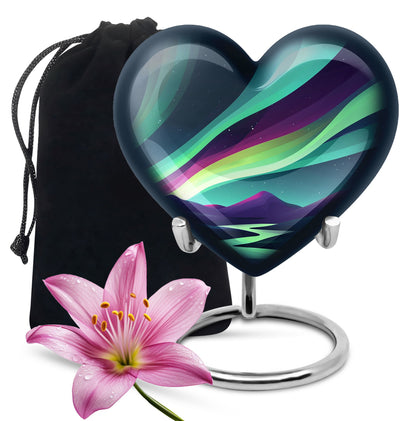 Northern Lights Heart Urn for Women's Ashes