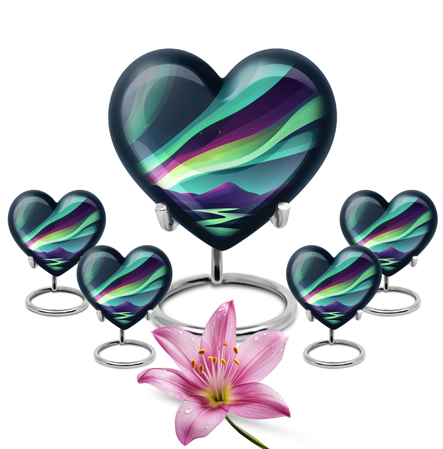 Northern Lights Heart Urn for Women's Ashes