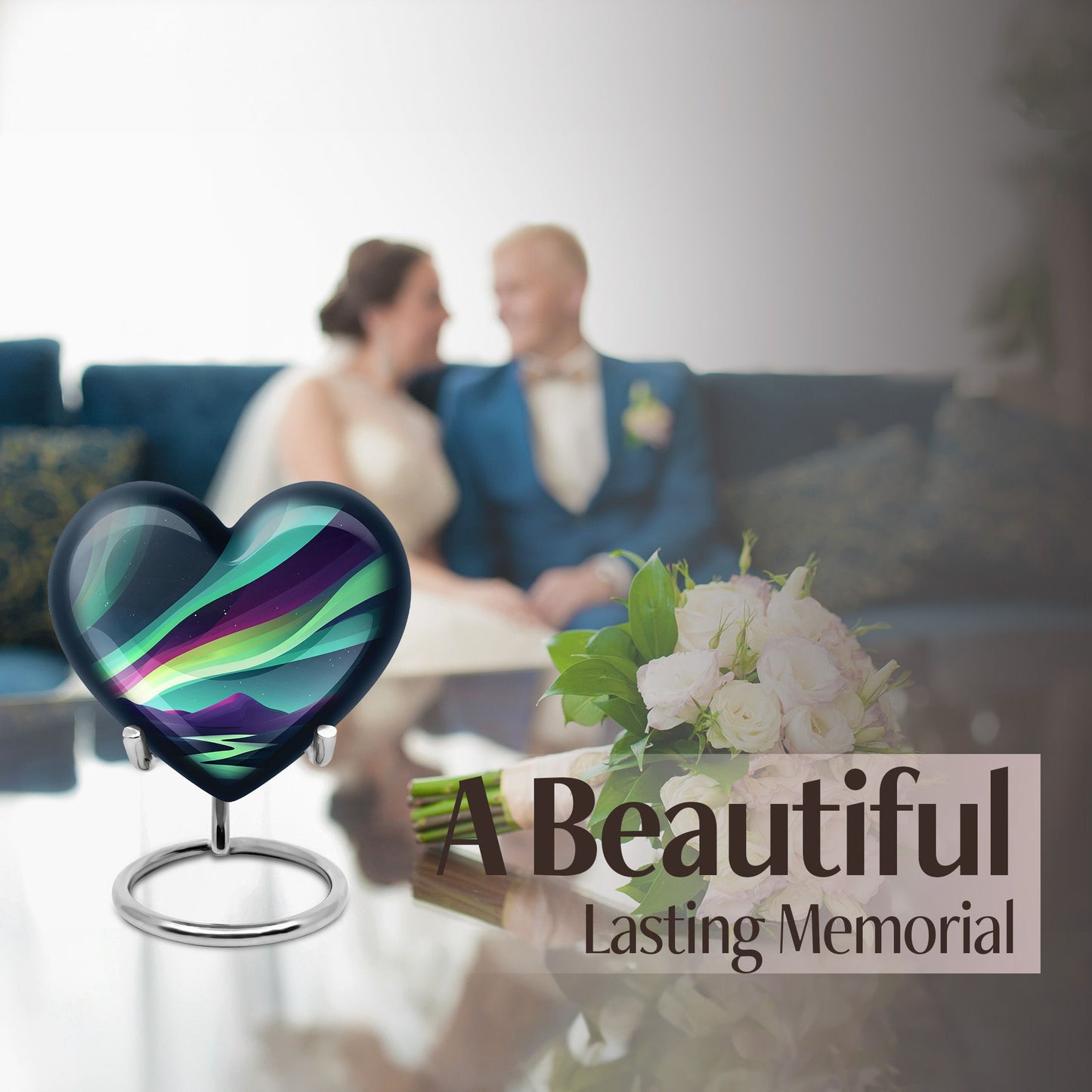 Northern Lights Heart Urn for Women's Ashes