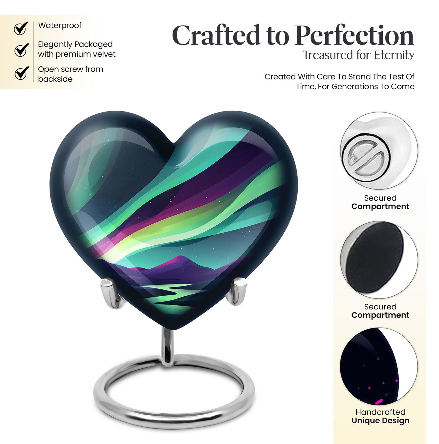 Northern Lights Heart Urn for Women's Ashes