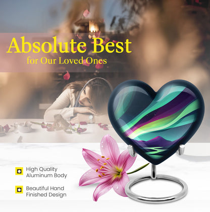 Northern Lights Heart Urn for Women's Ashes