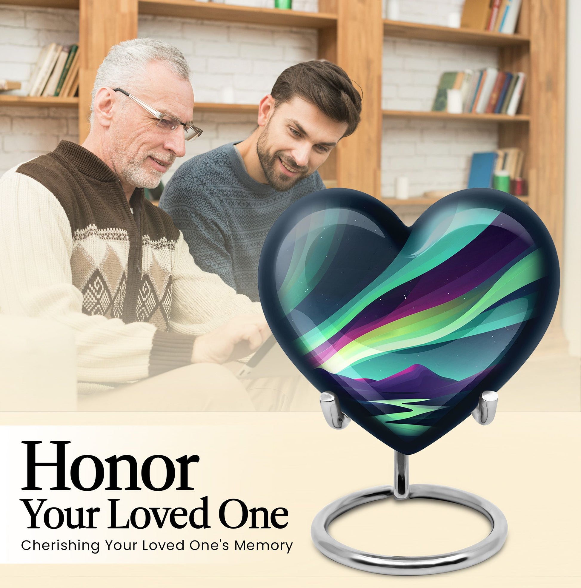 Northern Lights Heart Urn for Women's Ashes