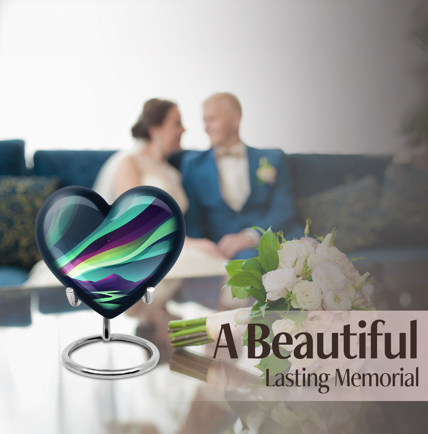 Northern Lights Heart Urn for Women's Ashes