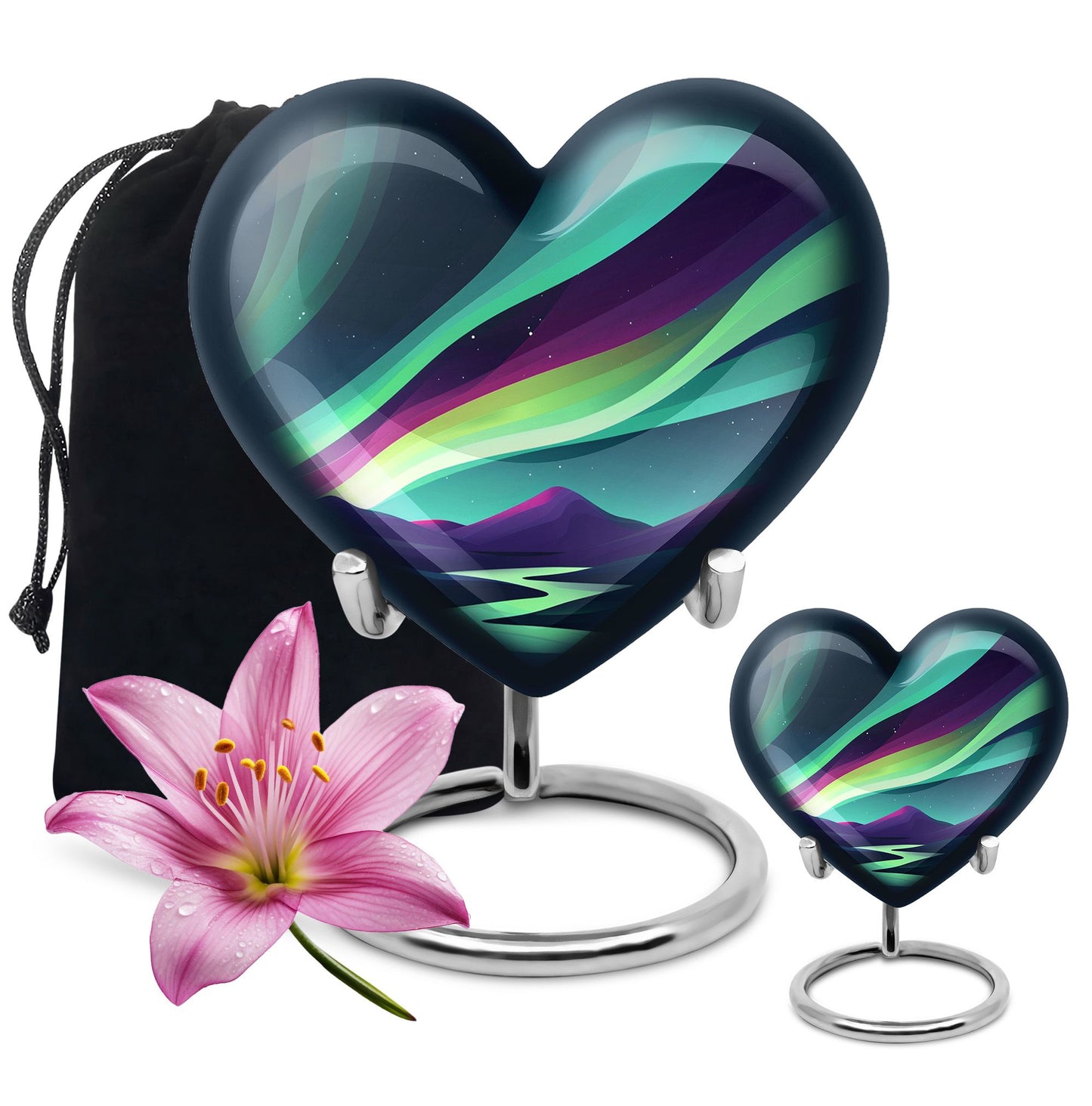 Northern Lights Heart Urn for Women's Ashes