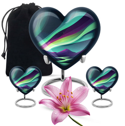 Northern Lights Heart Urn for Women's Ashes