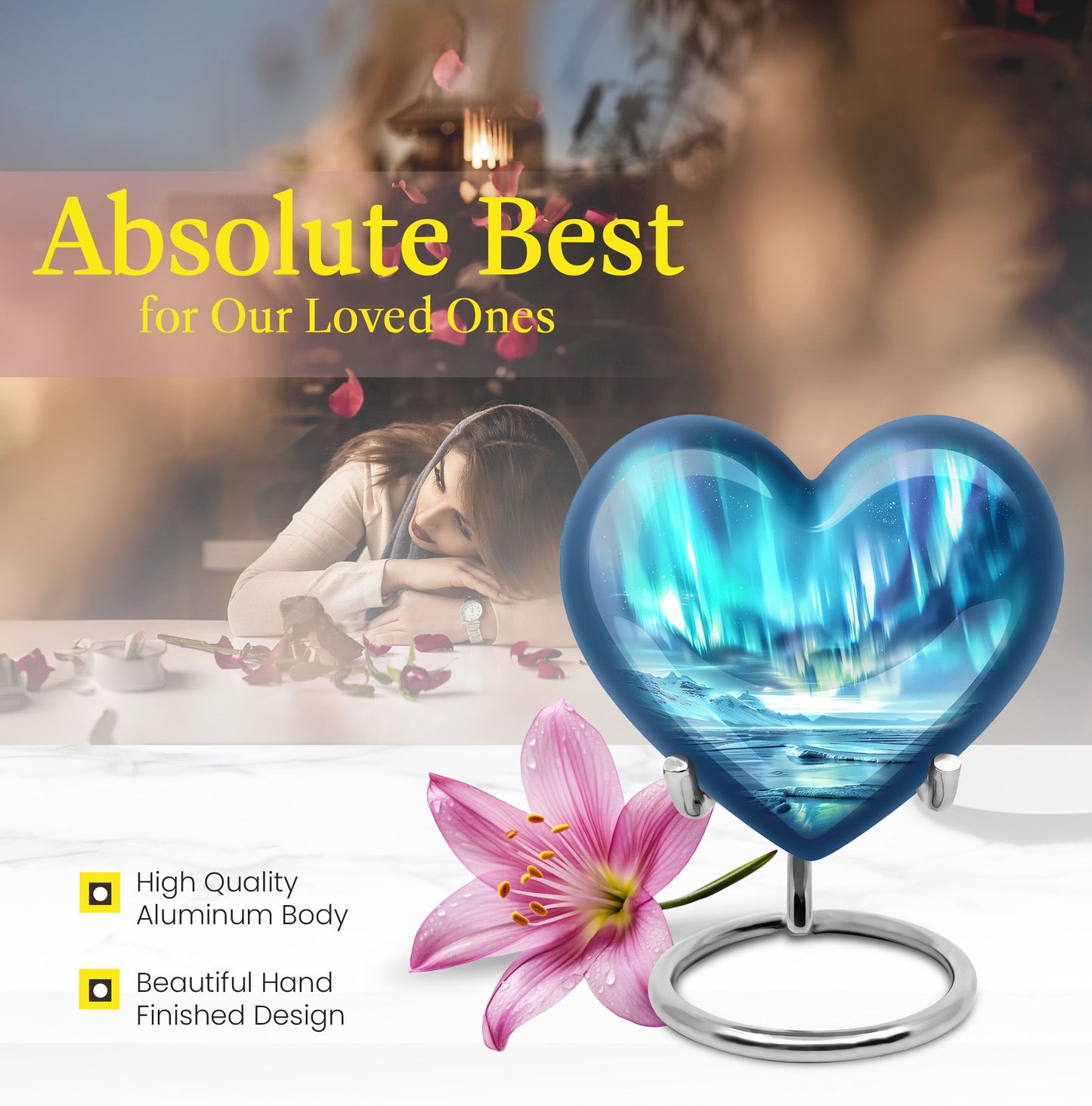 heart-shaped northern lights Urn