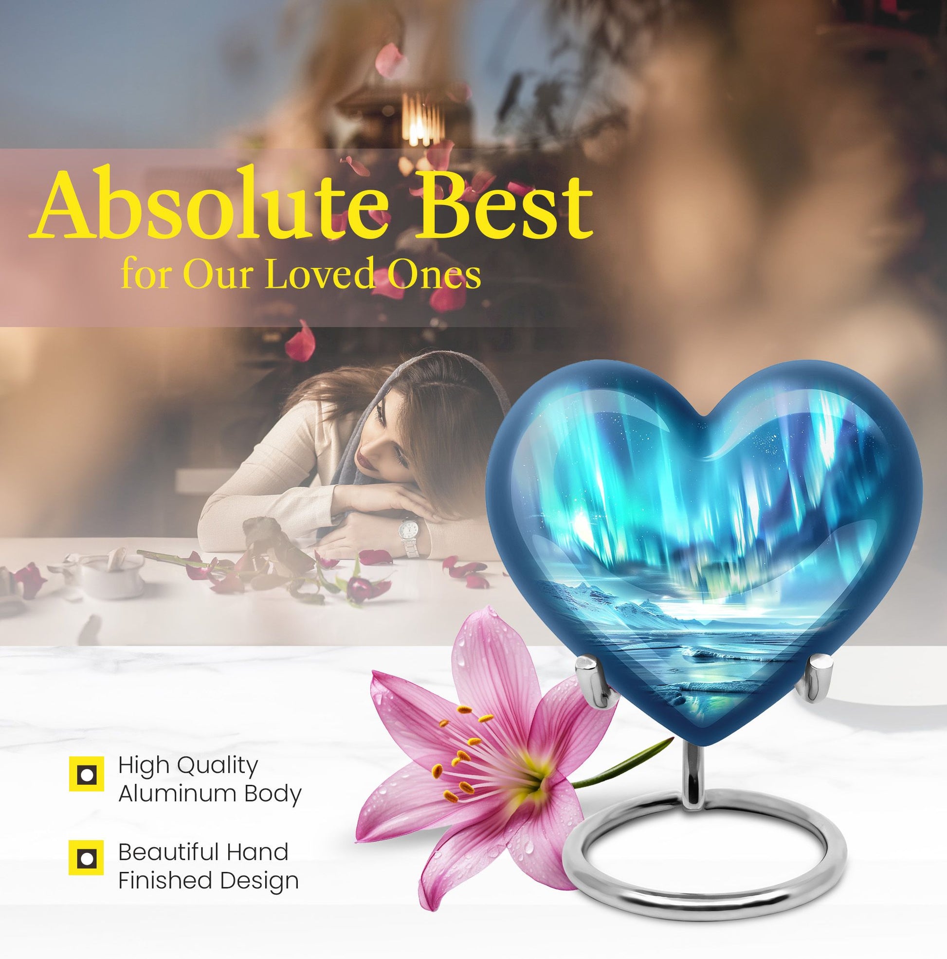 heart-shaped northern lights Urn