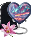 10-inch northern lights urn, heart-shaped, for cremation, includes velvet pouch