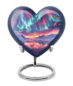 10-inch northern lights urn, heart-shaped, for cremation, includes velvet pouch
