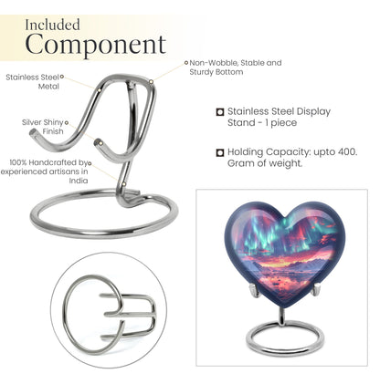 10-inch northern lights urn, heart-shaped, for cremation, includes velvet pouch