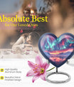 10-inch northern lights urn, heart-shaped, for cremation, includes velvet pouch