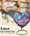10-inch northern lights urn, heart-shaped, for cremation, includes velvet pouch