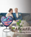 10-inch northern lights urn, heart-shaped, for cremation, includes velvet pouch