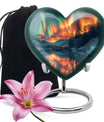 Heart-shaped Northern Lights urn for adult ash containment, made from Aluminium