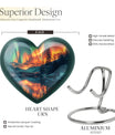 Heart-shaped Northern Lights urn for adult ash containment, made from Aluminium