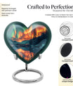 Heart-shaped Northern Lights urn for adult ash containment, made from Aluminium