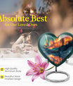 Heart-shaped Northern Lights urn for adult ash containment, made from Aluminium