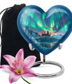northern lights heart-shaped urn.