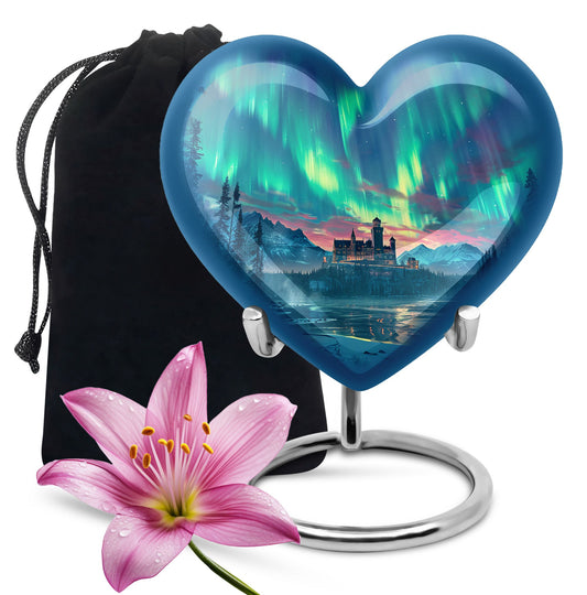 northern lights heart-shaped urn.