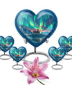 northern lights heart-shaped urn.