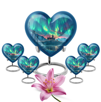 northern lights heart-shaped urn.