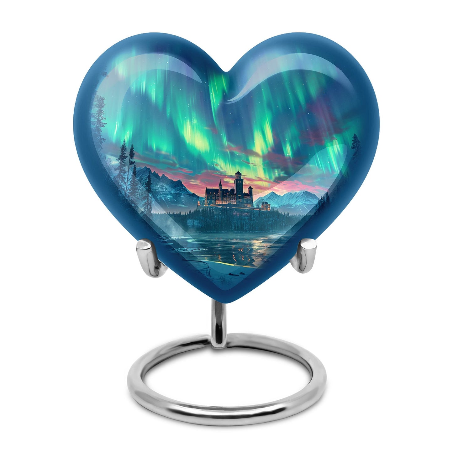 northern lights heart-shaped urn.