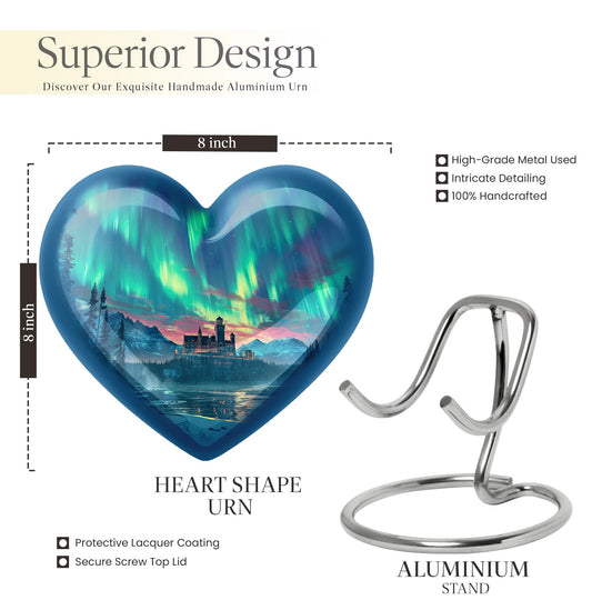 northern lights heart-shaped urn.