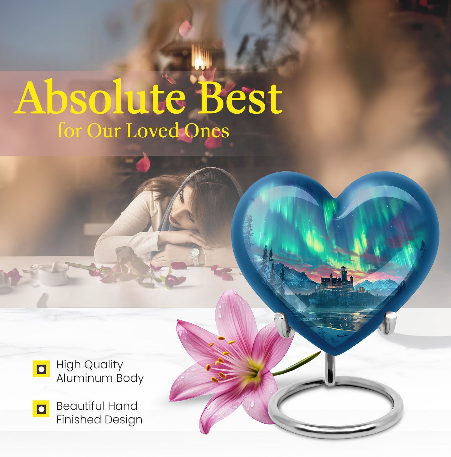 northern lights heart-shaped urn.