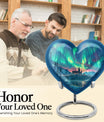 northern lights heart-shaped urn.