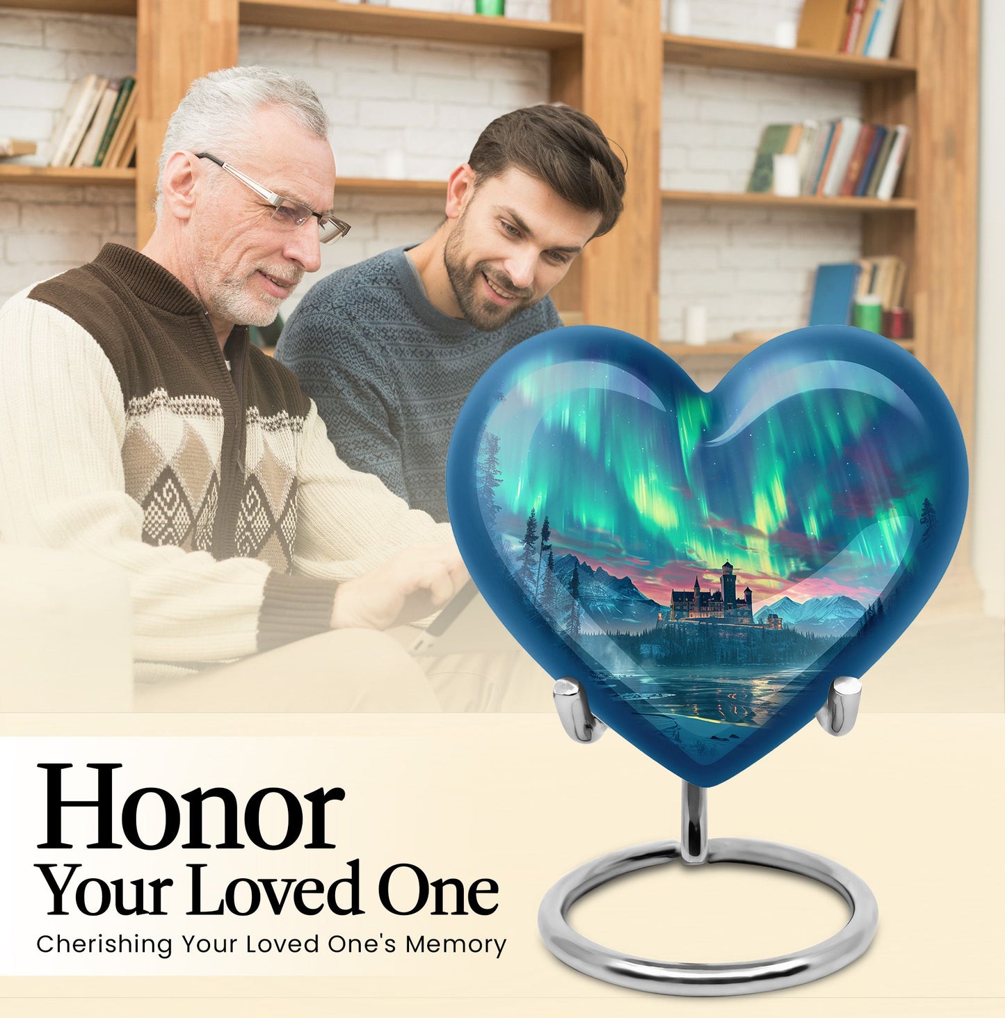 northern lights heart-shaped urn.
