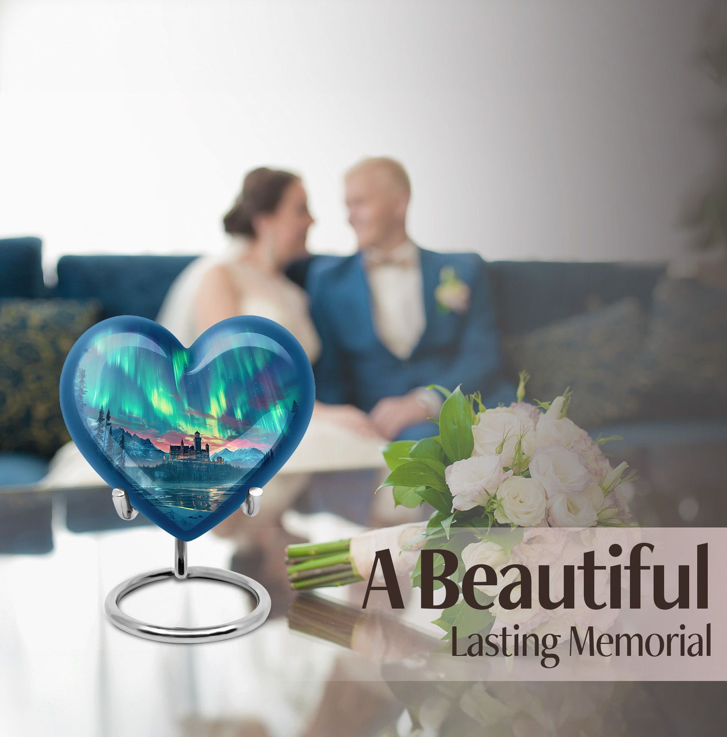 northern lights heart-shaped urn.