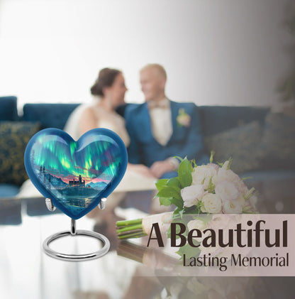 northern lights heart-shaped urn.
